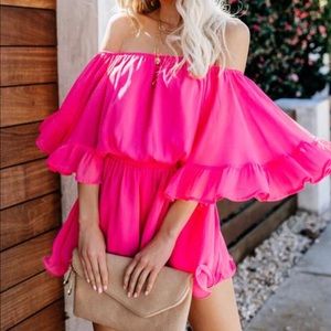 Pink chiffon ruffled romper
